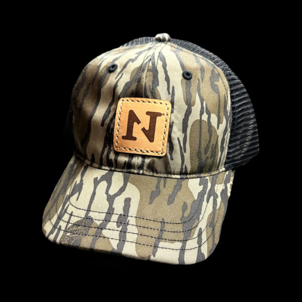 N1 Outdoors mossy oak bottomland leather patch logo hat